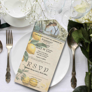 Crème Gele Citroen Groene Botanische Minimalist All In One Uitnodiging