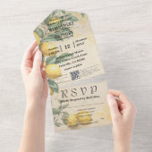 Crème Gele Citroen Groene Botanische QR Code All In One Uitnodiging (Afscheurbaar)