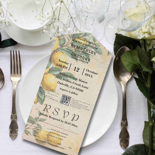 Crème Gele Citroen Groene Botanische QR Code All In One Uitnodiging