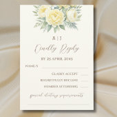 Crème Gele pioen Rozen Floral Wedding RSVP Kaart