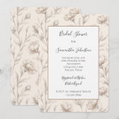 Crème Geschetste Bloemen Bruiloftsfeestje Kaart (Voorkant / Achterkant)