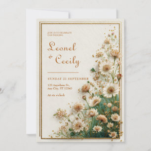 Crème Getextureerd Goud Astrantia Trouwboeket Kaart