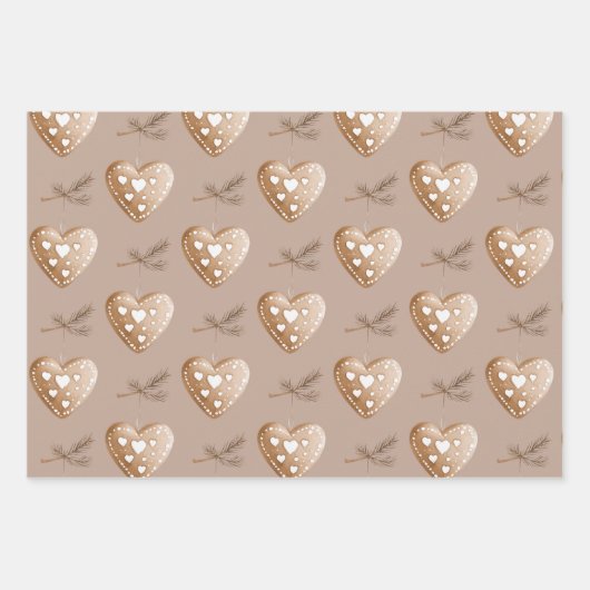 Crème Gingerbread Cookie Hearts Kerstmis Inpakpapier Vel (Voorkant)