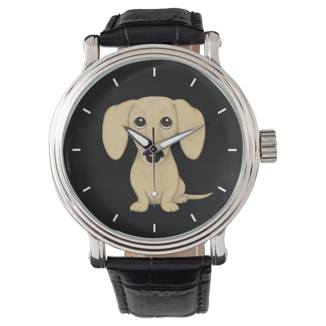 Crème glad gecoat teckel | Leuke Wiener Hond Horloge (Voorkant)