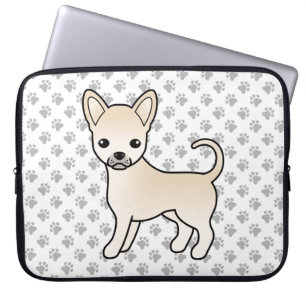 Crème Gladharige Chihuahua Cartoon Hond & Pootjes Laptop Sleeve
