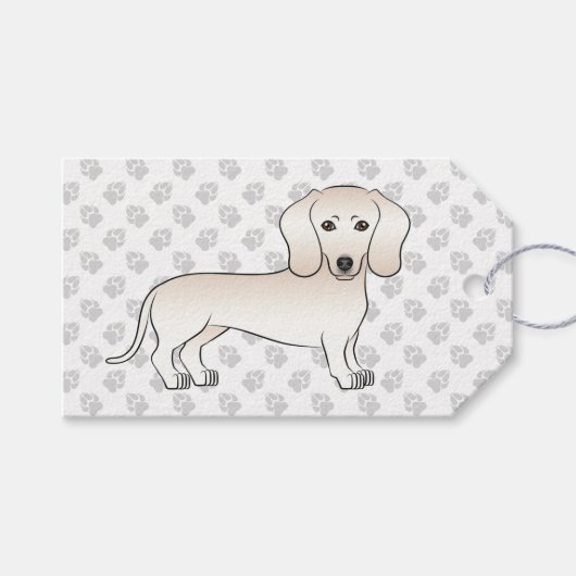 Crème gladharige dachshond cartoonhond met poten cadeaulabel (Voorkant (Horizontaal))