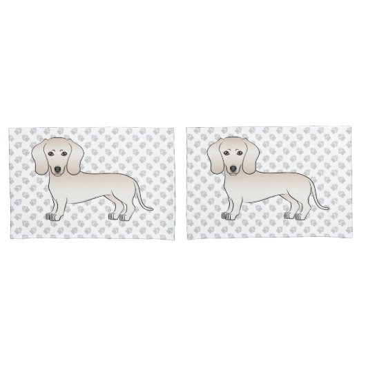 Crème gladharige dachshond cartoonhond met poten kussensloop (Voorkant-Set)