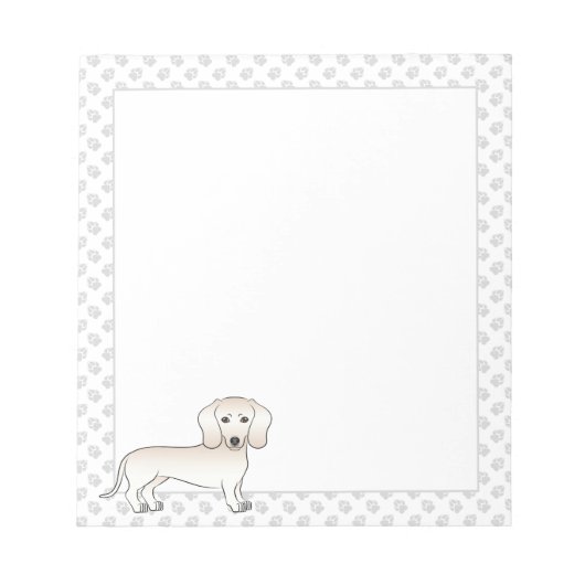 Crème gladharige dachshond cartoonhond met poten notitieblok (Voorkant)
