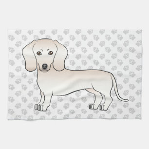 Crème gladharige dachshond cartoonhond met poten theedoek