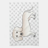 Crème gladharige dachshond cartoonhond met poten theedoek (Verticaal)