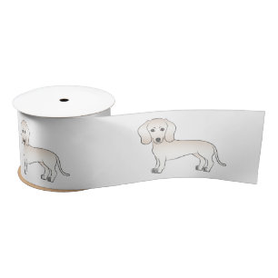 Crème Gladharige Dachshund Schattige Cartoon Hond Satijnen Lint