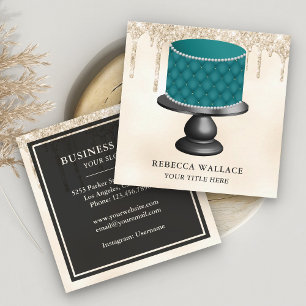 Crème Glitter Turquoise Geplooid Bakkerij voor Taa Vierkante Visitekaartje