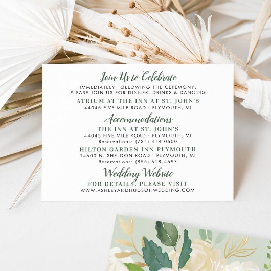 Crème Gold Floral Greenery Wedding Information Informatiekaartje