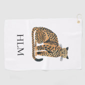 Crème Gold Leopard Animal Monogram Golfhanddoek (Horizontaal)