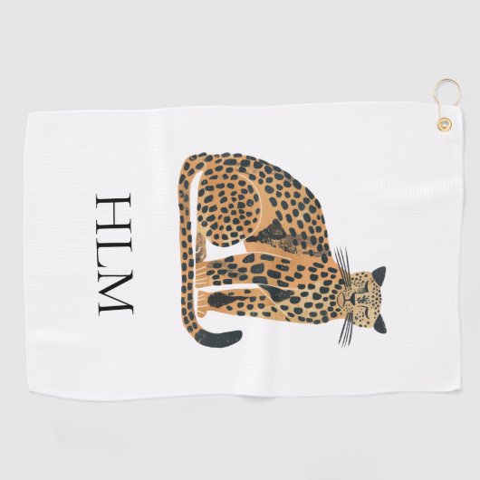Crème Gold Leopard Animal Monogram Golfhanddoek (Horizontaal)