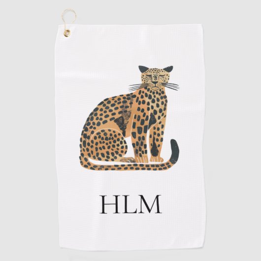 Crème Gold Leopard Animal Monogram Golfhanddoek (Voorkant)