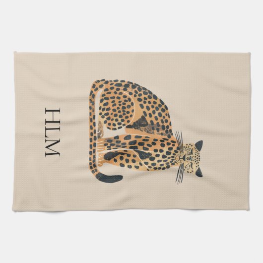 Crème Gold Leopard Animal Monogram Theedoek (Horizontaal)