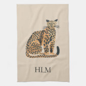 Crème Gold Leopard Animal Monogram Theedoek (Verticaal)