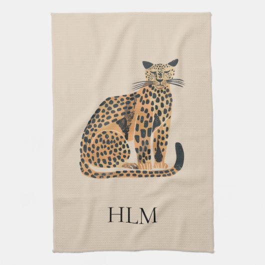 Crème Gold Leopard Animal Monogram Theedoek (Verticaal)