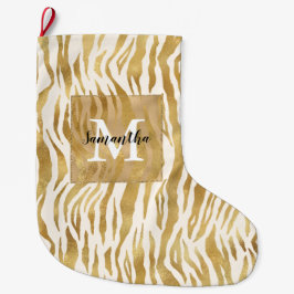 Crème Gold Zebra Print Monogram Grote Kerstsok