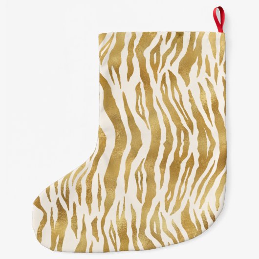 Crème Gold Zebra Print Monogram Grote Kerstsok (Achterkant)