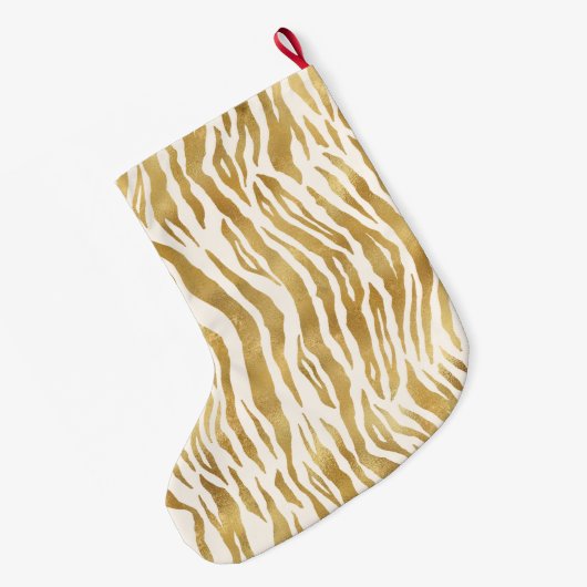 Crème Gold Zebra Print Monogram Grote Kerstsok (Achterkant (Hangend))