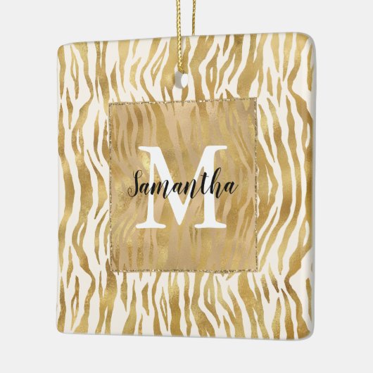 Crème Gold Zebra Print Monogram Keramisch Ornament (Links)