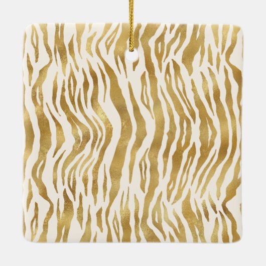 Crème Gold Zebra Print Monogram Keramisch Ornament (Achterkant)
