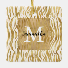 Crème Gold Zebra Print Monogram Keramisch Ornament