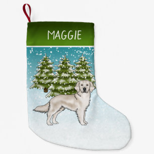 Crème Golden Retriever Blauwe Kerstmis Aangepaste  Kleine Kerstsok
