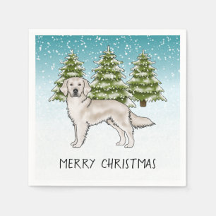 Crème Golden Retriever Blauwe Winter Kerstmis Servet