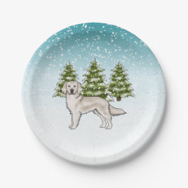 Crème Golden Retriever Hond Blauw Winter Kerstmis Papieren Bordje