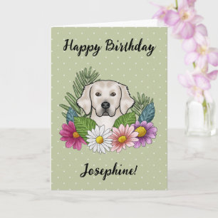 Crème Golden Retriever Kleurrijke Bloemen Verjaard Kaart