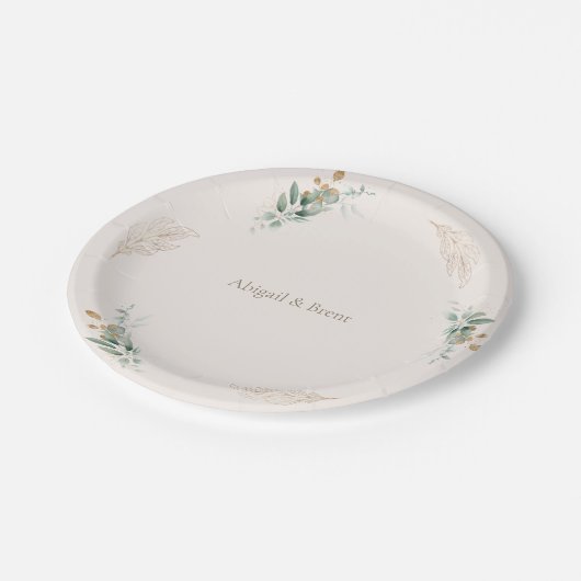 Crème & Goud Bladerdek bruiloft Papieren Bordje (Gekanteld)