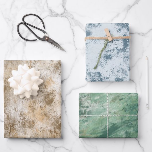 Crème Goud Blauw Groen Grunge Chic Abstract Inpakpapier Vel (Voorkant)