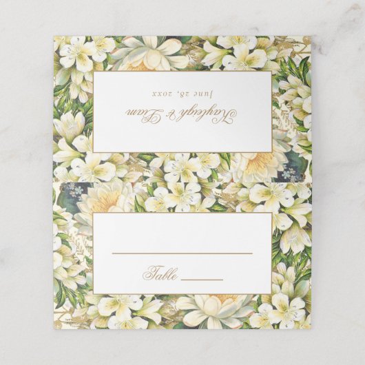 Crème Goud Bloemen Art Nouveau Bruiloft Plaatskaartje (Buitenkant ongevouwen)