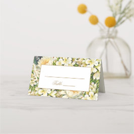 Crème Goud Bloemen Art Nouveau Bruiloft Plaatskaartje