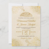 Crème Goud Bloemen Lijst Islamitisch Moslim Bruilo Kaart (Voorkant)