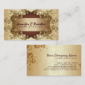 Crème Goud & Bruin bloemontwerp Visitekaartje (Voorkant / Achterkant)