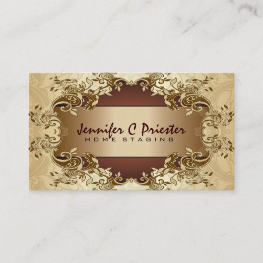 Crème Goud & Bruin bloemontwerp Visitekaartje (Voorkant)