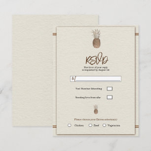 Crème Goud Bruine Ananas Minimaal Huwelijks RSVP Kaart
