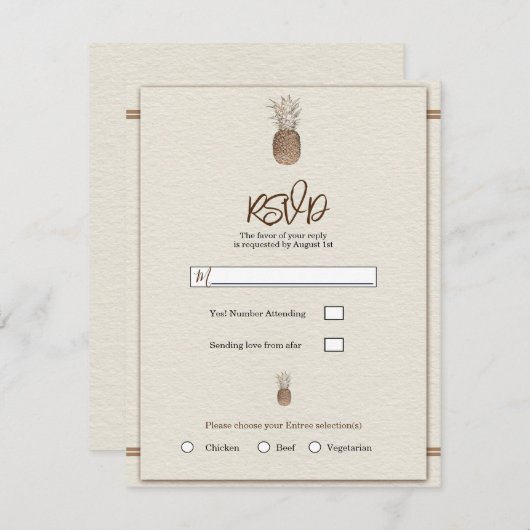 Crème Goud Bruine Ananas Minimalistische Trouw-RSV Kaart (Voorkant / Achterkant)