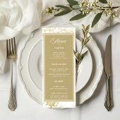 Crème & Goud Elegant Bloemen Trouwmenu Menu