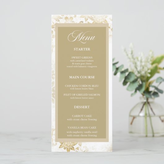 Crème & Goud Elegant Bloemen Trouwmenu Menu (Staand voorkant)
