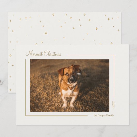 Crème Goud Elegante Minimalistische Kerstmis Horiz Feestdagenkaart (Voorkant / Achterkant)