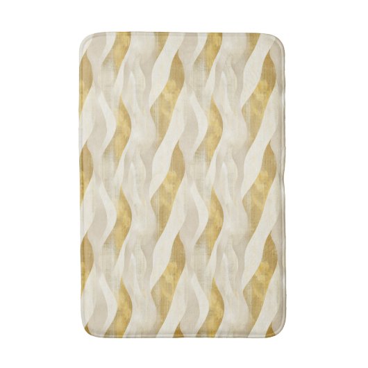 Crème & Goud Fun Gestreepte Golven Matching Badmat (Voorkant Verticaal)