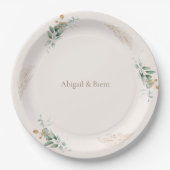 Crème & Goud Gepersonaliseerde Bladerbruiloft Papieren Bordje (Voorkant)