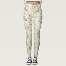 Crème & Goud Glitter Marmer Draaikolk Moderne Glam Leggings