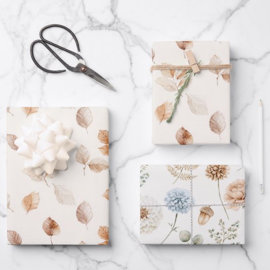 Crème Goud Herfstbladeren Inpakpapier Vel (Voorkant)