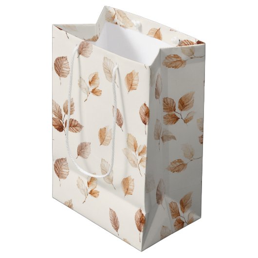 Crème Goud Herfstbladeren Medium Cadeauzakje (Voorkant Gekanteld)